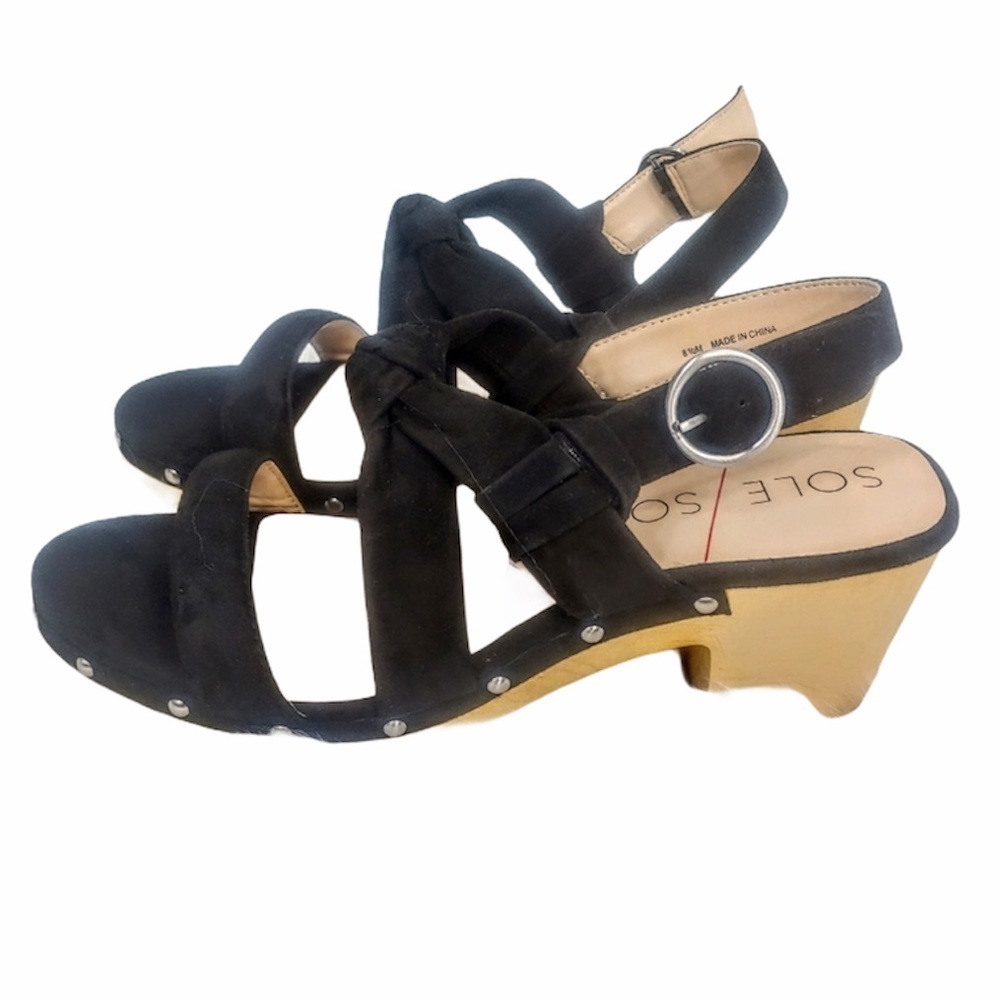Sole Society leather black suede sandal Size 8.5